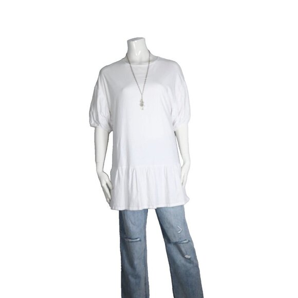 Mango MNG Women's US4 Small White T-Shirt Puff Sleeve Organic Cotton Tunic Top - Picture 1 of 6